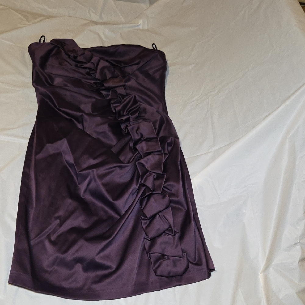 Strapless Ruffle-Accent Purple Dress